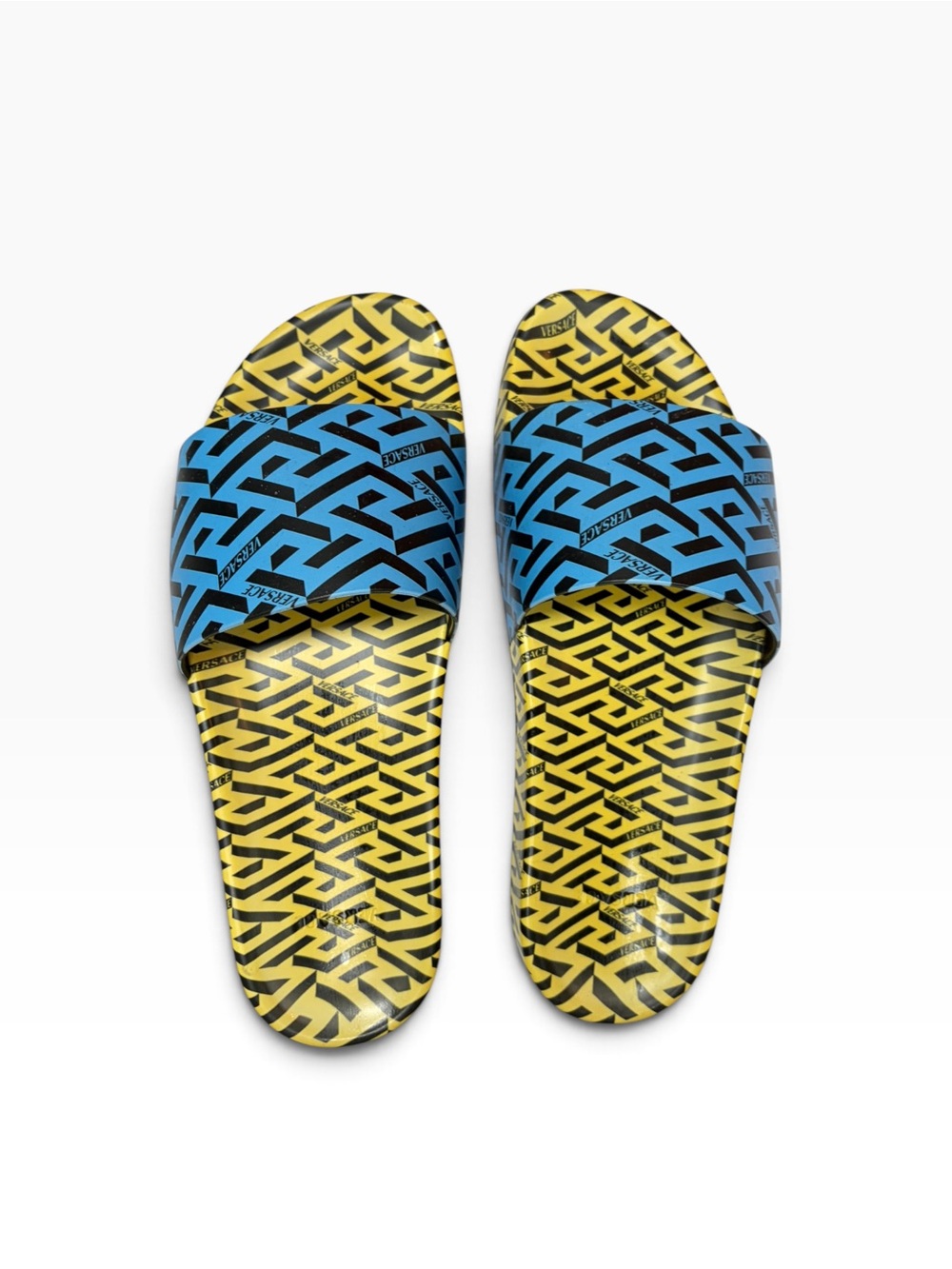 Versace Yellow & Blue Greca Print Slides